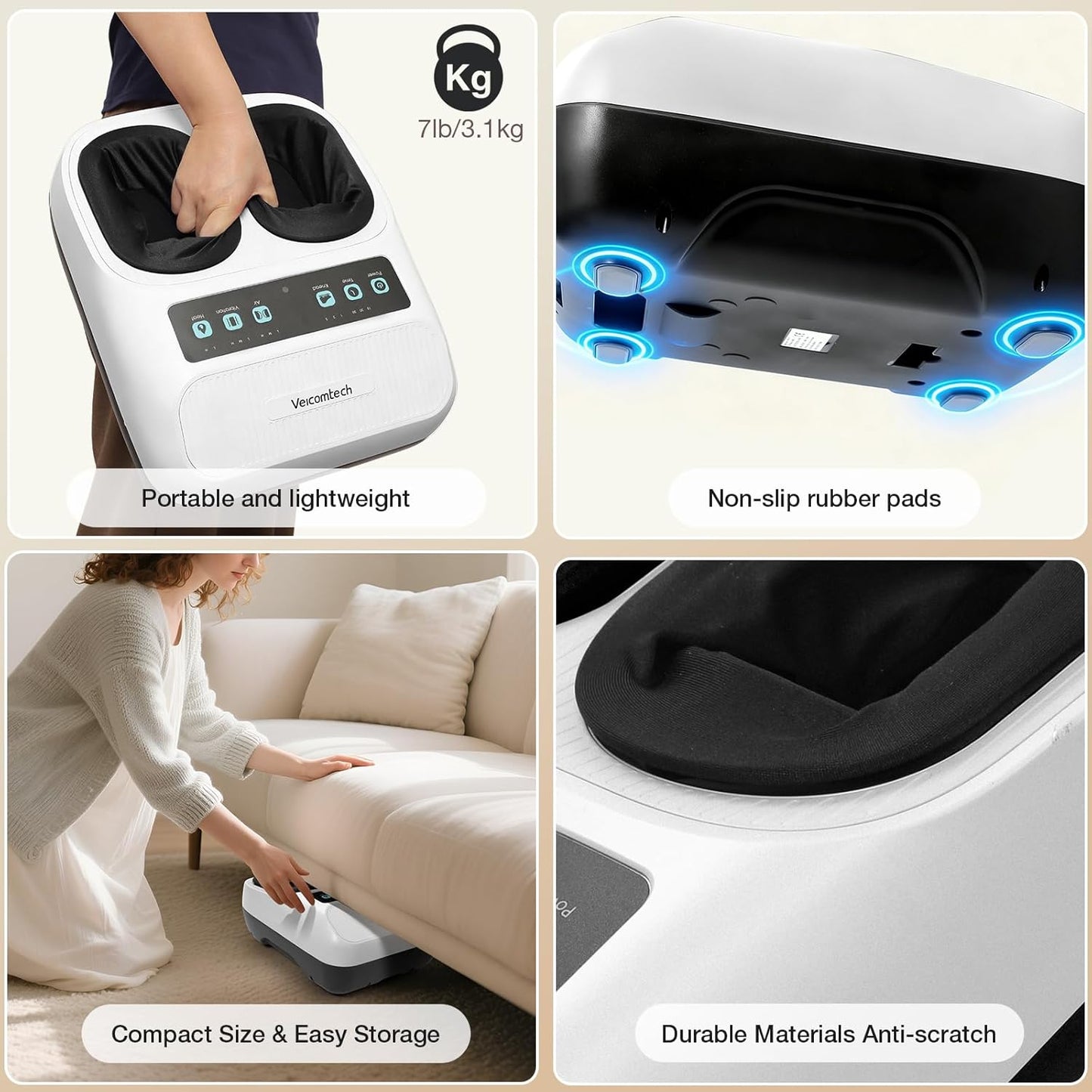 Foot Massager with Heat, Electric Foot Massager Machine for Plantar Fasciitis Neuropathy with Remote Control, Adjustable Vibration and Compression (White)