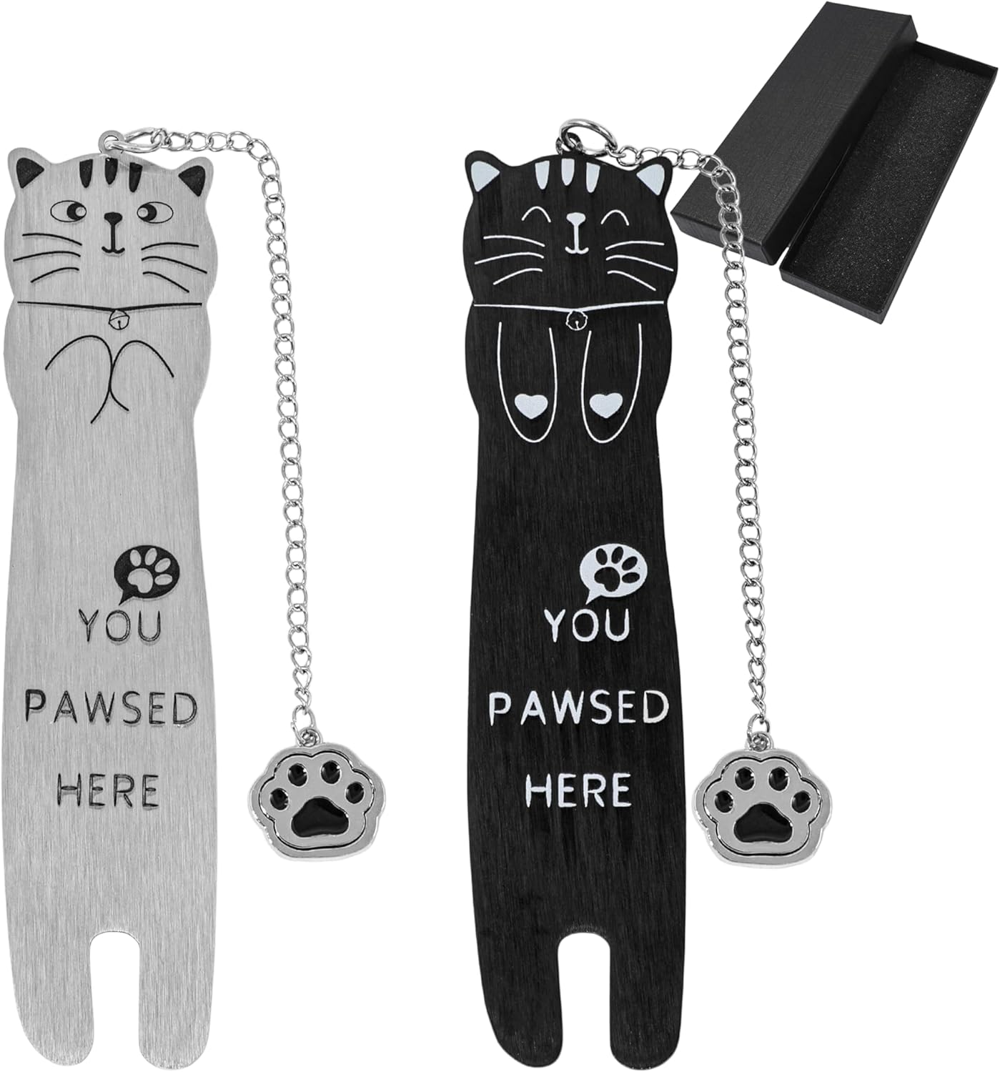 Cute Black Cat Metal Bookmark with Cat Paw Pendant You PAWSED HERE Cute Bookmark for Women Funny Book Marks Cute Gift School Supplies (Cat Bookmark Set B)