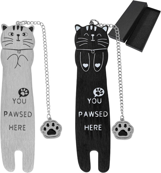 Cute Black Cat Metal Bookmark with Cat Paw Pendant You PAWSED HERE Cute Bookmark for Women Funny Book Marks Cute Gift School Supplies (Cat Bookmark Set B)