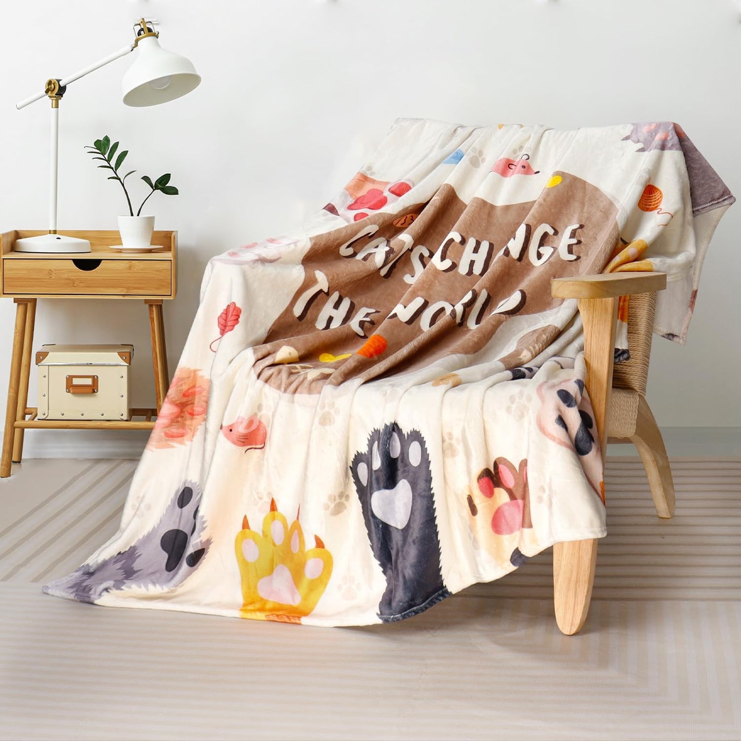 Cat Throw Blanket Gift for Cat Lover Women Children Colorful Flannel Fleece Throw Blanket Cute Cats Paw Print Cozy Fuzzy Plush Throw Blankets for Bed Chair Couch 50" X 60"