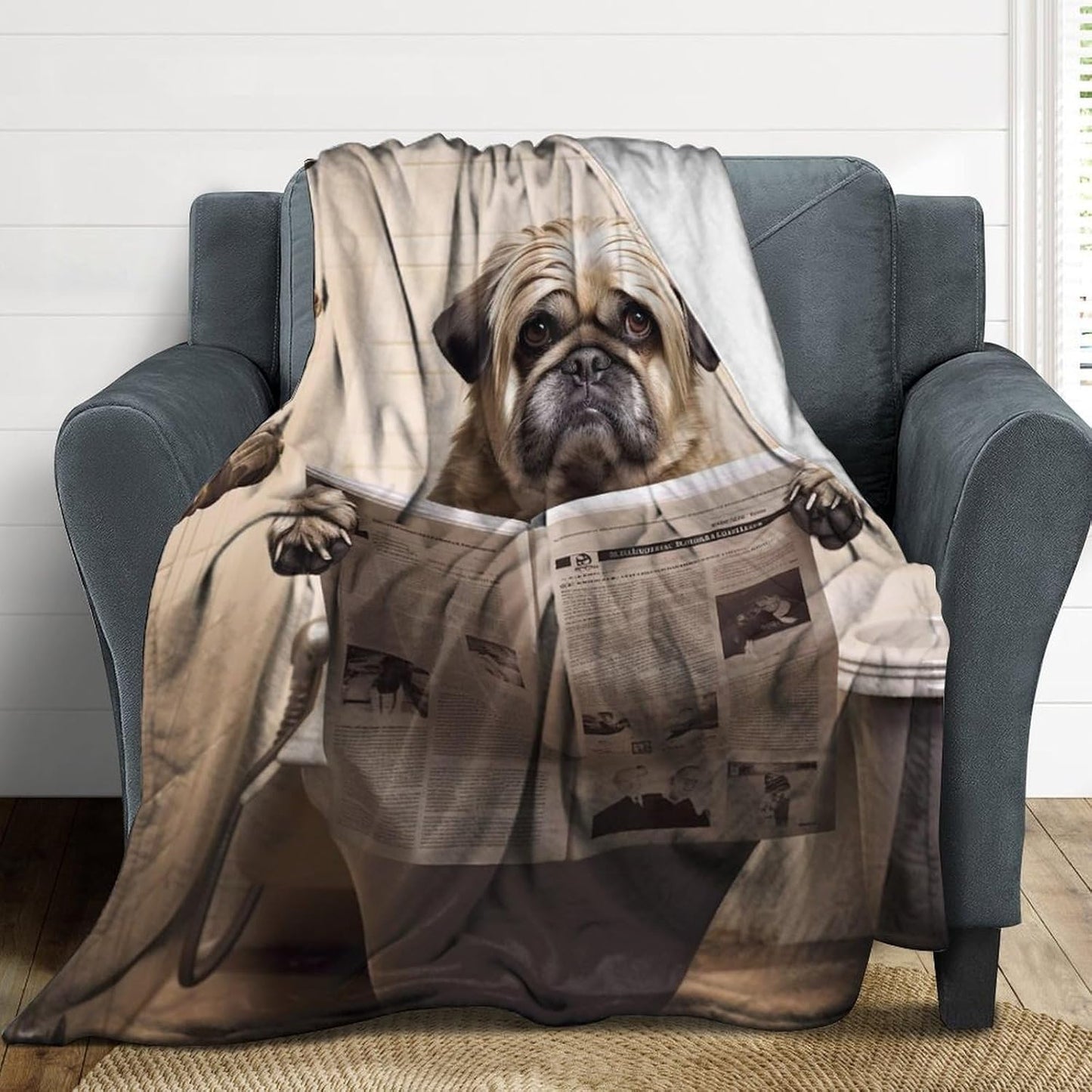 Throw Blanket Soft Plush Fleece Blanket Ultra-Soft Micro Throws Dog Reading The Newspaper Throw Blanket Lightweight Warm Bed Blankets Cozy Sofa Decorative Throws for Couch All Seasons