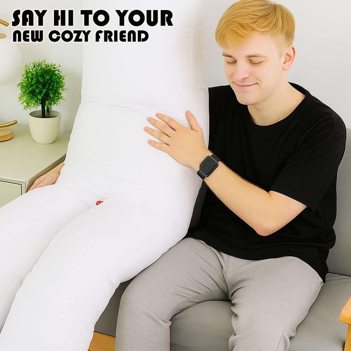 2-Legs Full Body Pillow for Adults, Soft Fluffy Long Bed Pillow for Sleeping & Hugging, Anime Japanese Style Hug Pillow, Plush Comfortable Polyester Filled, 59 x 20 Inch (150 x 50cm), White