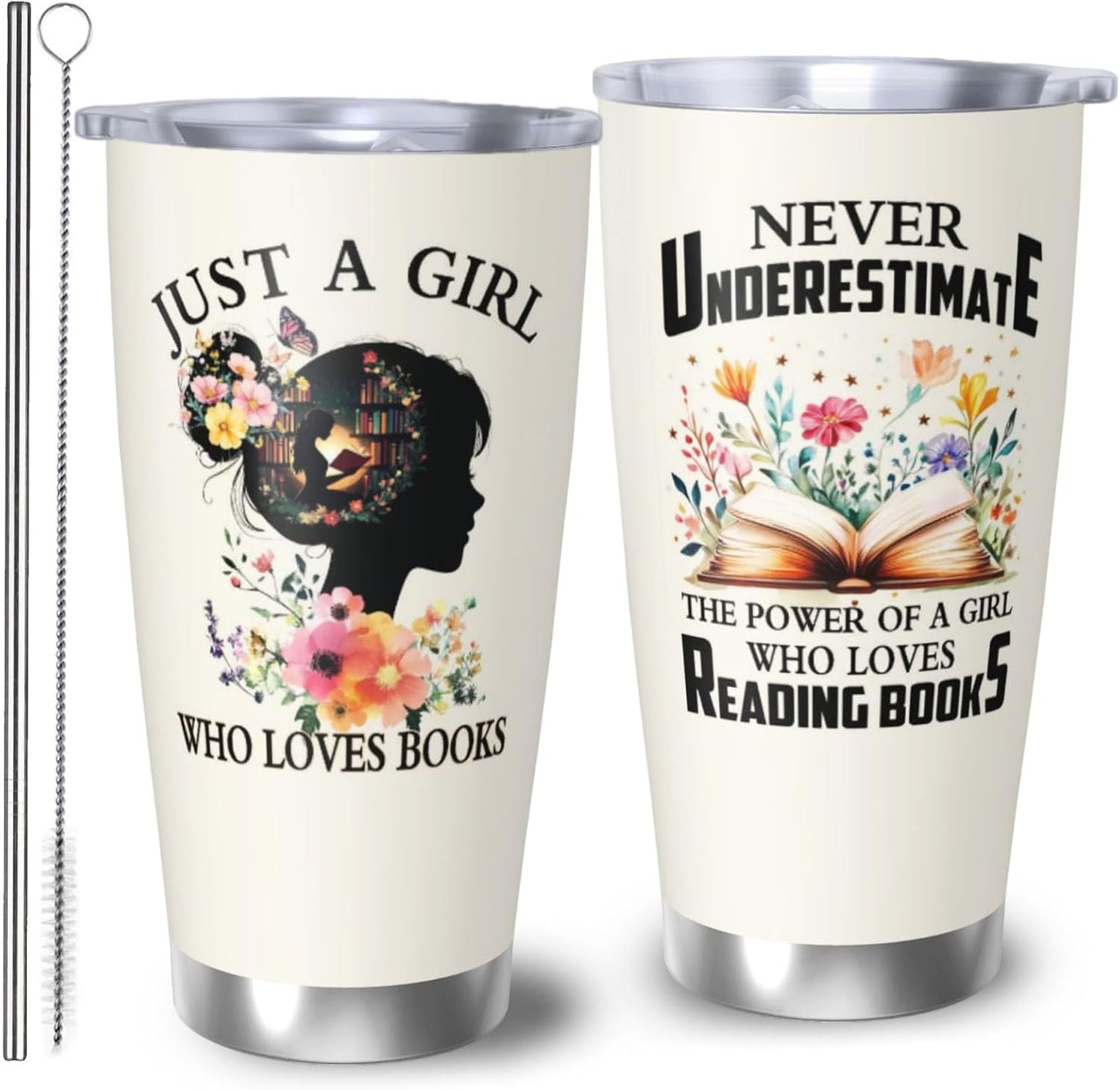 Just a Girl Who Loves Books Gifts, Book Themed Tumbler Gift Coffee Mugs, Gifts for Women Who Love Reading Travel Mug, Book Related 20oz Bookish Coffee Tumbler