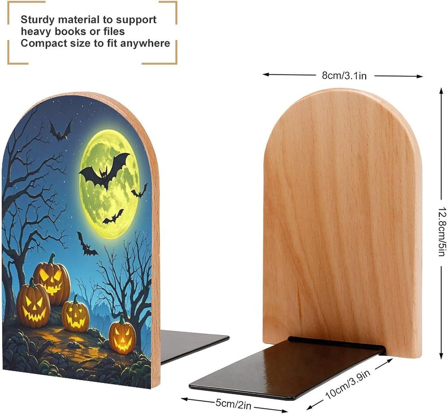 Strange Night Bookends 1 Pair Heavy Duty Book Ends for Shelves Non-Skid Bookend Supports Wooden Book Holders with Metal Base Desk Organizers Books Storage to Hold Books