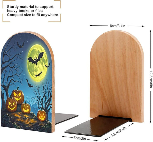 Strange Night Bookends 1 Pair Heavy Duty Book Ends for Shelves Non-Skid Bookend Supports Wooden Book Holders with Metal Base Desk Organizers Books Storage to Hold Books