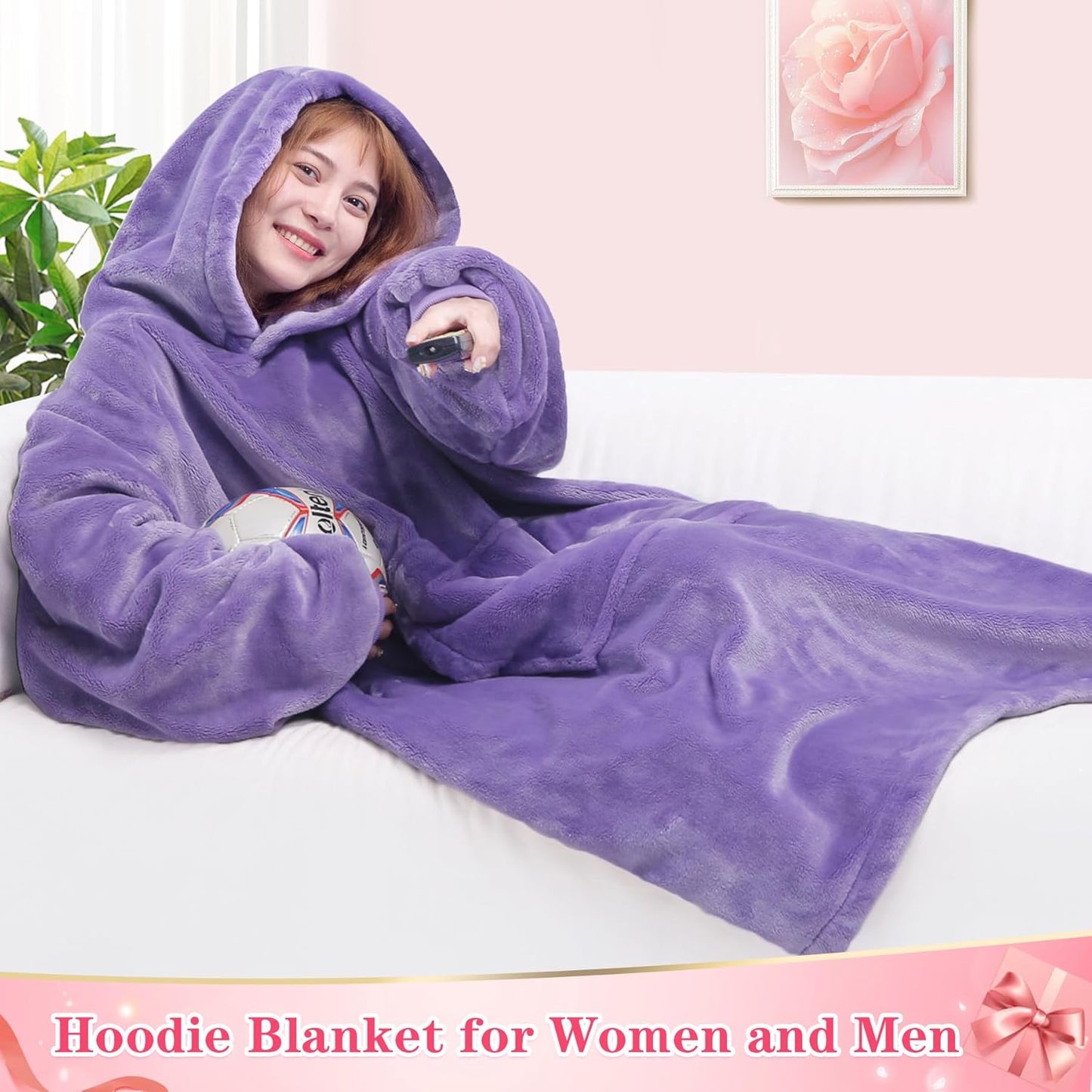 Waitu Wearable Blanket Sweatshirt Gifts for Women and Men, Super Warm and Cozy Blanket Hoodie, Thick Flannel Blanket with Sleeves and Giant Pocket - Purple