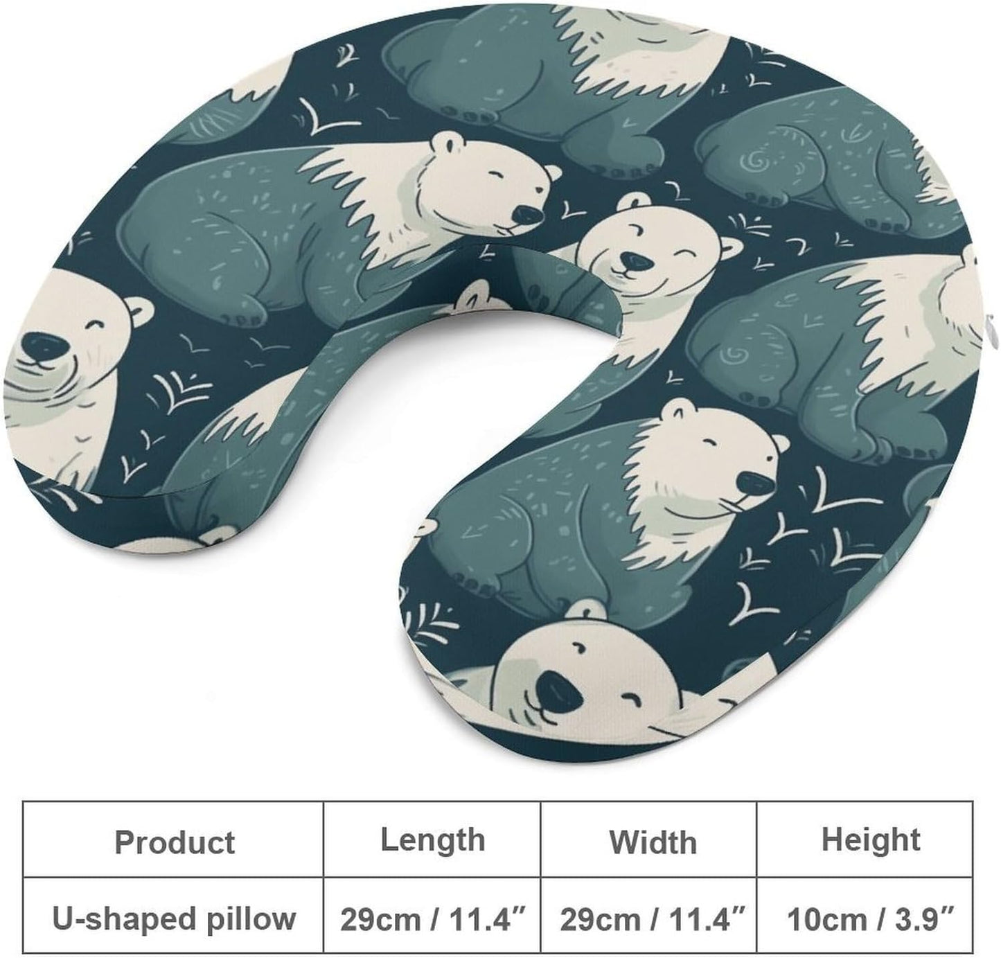 Polar Bear Pattern Neck Pillow Memory Foam U Shaped Pillows Portable Pillows for Shoulder Travel Head Support Pillow with Concealed Zipper for Airplane Car Home Office