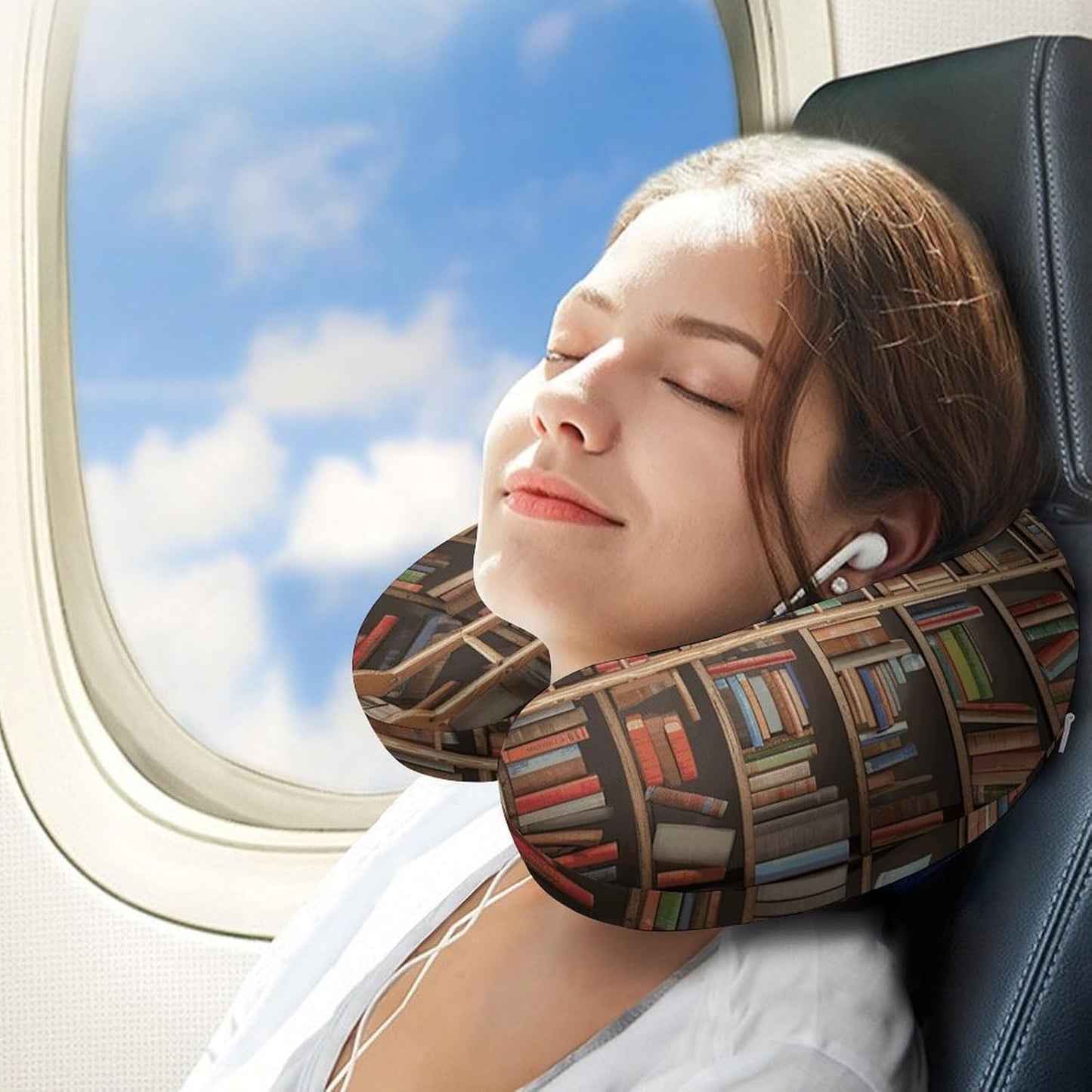 Funny Book Shelves Collection and Ladder Neck Pillow Memory Foam U Shaped Pillows Portable Pillows for Shoulder Travel Head Support Pillow with Concealed Zipper for Airplane Car Home Office