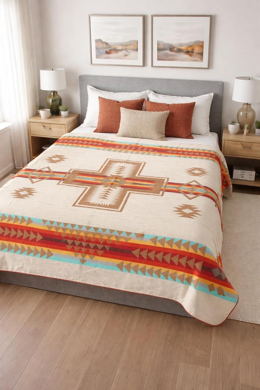 Alpaca Wool Blanket 90 x 78 Inches | Reversible 2-in-1 Throw | Thick, Ultra Soft, Breathable & Hypoallergenic | Non-Itchy | Handmade in Ecuador | Andean Design(Beige)