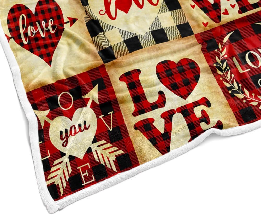 Happy Valentine's Day Throw Blanket, Buffalo Check Plaid Red Truck Gnomes Couples Lovers Lunch Rest Blanket, Cupid Sword Sweet Heart Blankets for Bed Couch Sofa 50X60IN