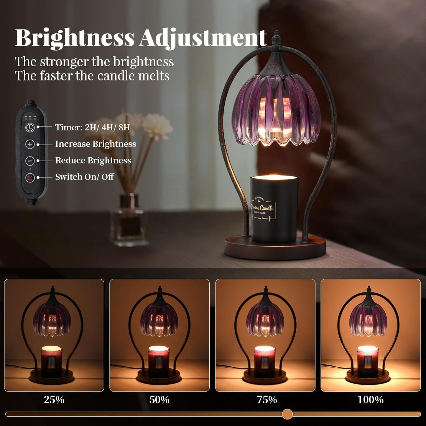 Candle Warmer Lamp, Dimmable Candle Warmer with Timer, Vintage Candles Wax Warmers for Jar Candles Birthday Gifts for Women, Mom, Home Decor for Bedroom Living Room, Purple Black