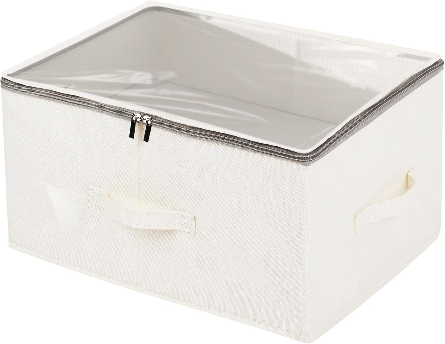 Durable See-through Storage Box Bins with Dual Handles and zipper Lid Foldable Organizer for Clothes Toys Blankets Books 18 * 14 * 10 Inches
