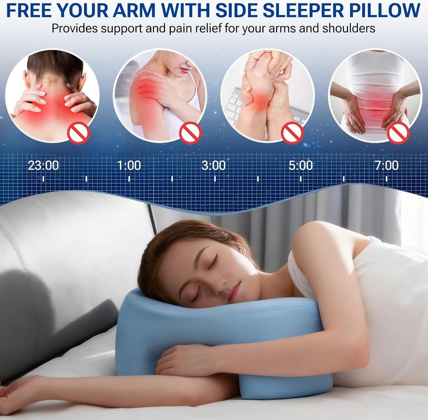 Tijide Side Sleeper Pillow with Arm Hole - 21"x17"x7" Adult Side Sleeper Pillow, Ergonomic Memory Foam Pillow Relieves Neck and Shoulder Pain, Ideal for Side Sleepers