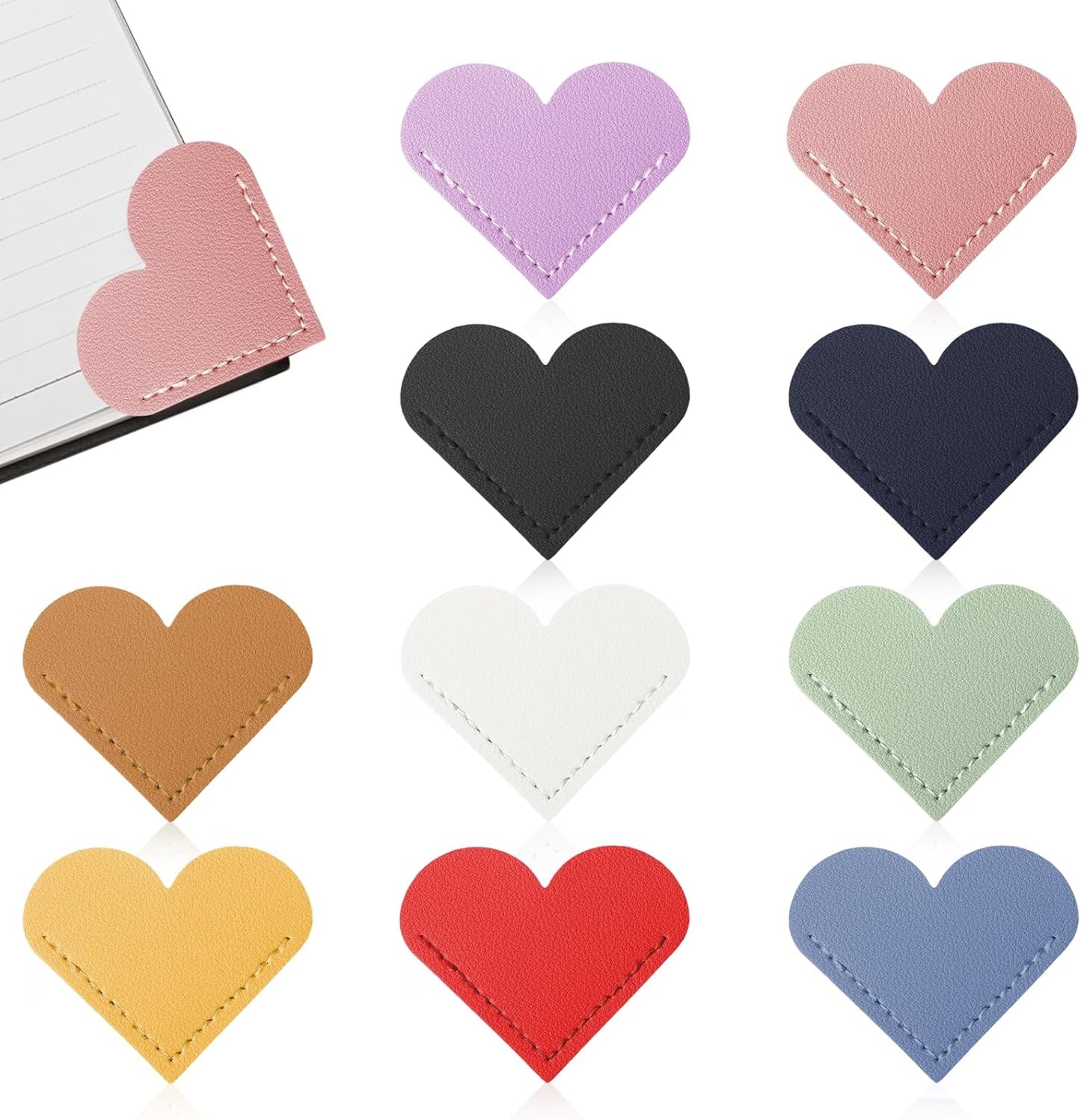 10 Pcs Leather Heart Bookmarks for Reading Women, Cute Corner Page Bookmarks for Book Lovers Teachers Students, School Office Home Supplies, Book Accessories Gifts for Women Book Lovers (Heart-10pcs)