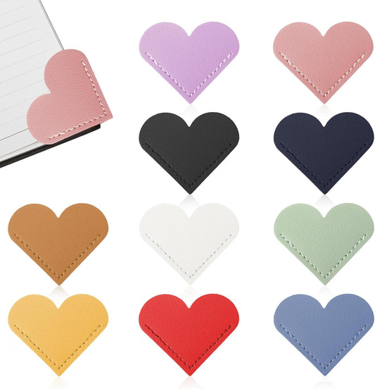 10 Pcs Leather Heart Bookmarks for Reading Women, Cute Corner Page Bookmarks for Book Lovers Teachers Students, School Office Home Supplies, Book Accessories Gifts for Women Book Lovers (Heart-10pcs)