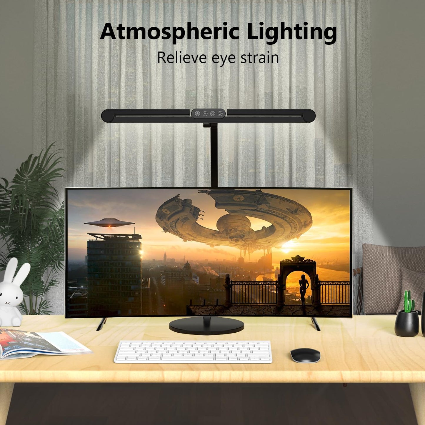 Micomlan Architect Desk Lamp with Remote Control, Adjustable Led Desk Light for Home Office with Base, 24W Bright Auto Dimming Table Light Rotatable Office Lamp with Swing Arm for Computer Cafting