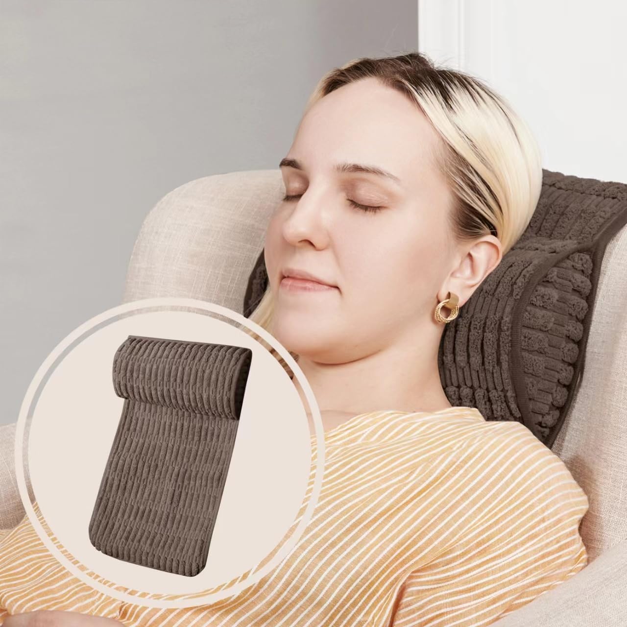 WdFour Headrest Memory Foam Pillow, Support Cushions for Neck, Back or Leg for Sofas, Recliners, Office Chairs, Massage Chairs for Neck Pain Relief and Cervical Support. (Brown, 13" Wx5.5 Lx3 D, 1PC)