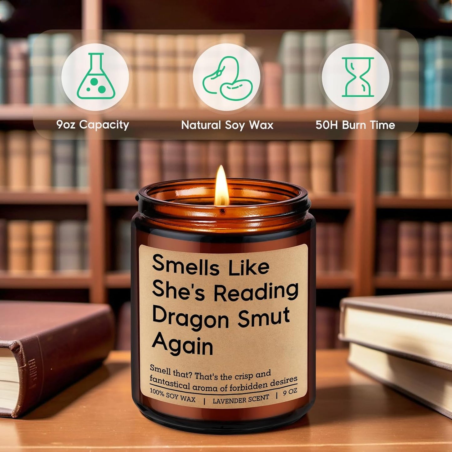 GSPY Romantasy Book Candle, Fantasy Reader Gifts for Women - Reading, Bookish, Dragon Gifts for Girls - Funny Mothers Day, Birthday Present for Fantasy Book Lover, Dragon Lover, Bookworm, Librarian