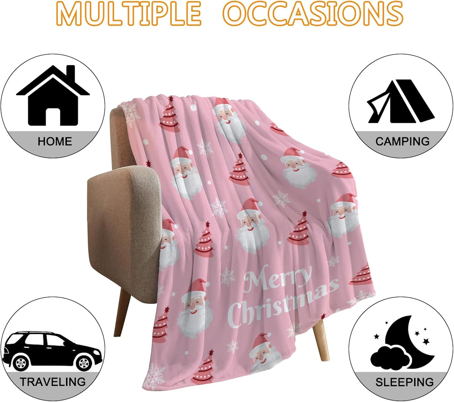 YeeJu Christmas Decorative Throw Blanket Pink Santa Claus Throw Blanket for Couch Sofa Bed Soft Cozy Lightweight Fuzzy Plush Fleece Blankets and Throws Xmas Blanket 50x60
