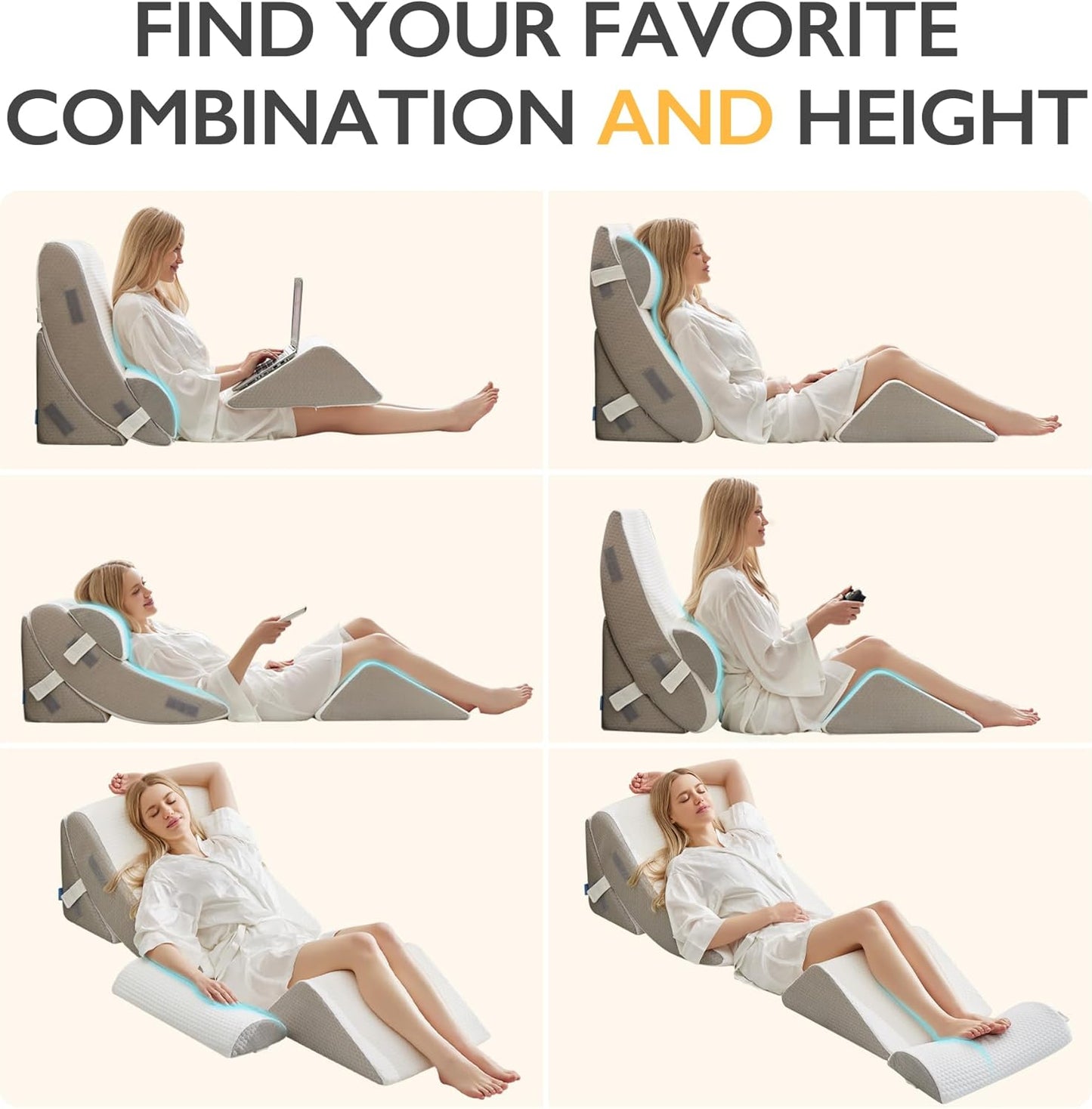 BDEUS 4-PCS Orthopedic Bed Wedge Pillow Set for Post-Surgery Recovery & Pain Relief - Adjustable Foam Support Pillows for Back, Leg, Neck & Shoulder Pain. Triangle Body Wedges for Sleeping, Sitting Up