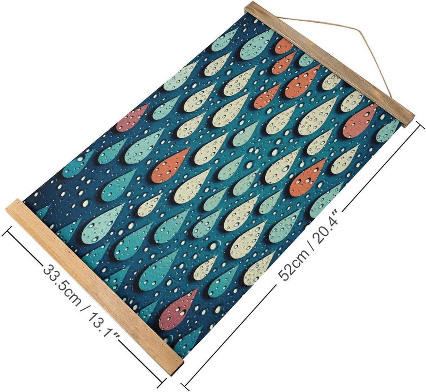 Vintage Water Drops Dots Poster with Wooden Frame Personalized Linen Hanging Scroll Painting Rustic Wall Hanging Illustrative Modern Artwork Decor for Home Living Room Bedroom Office