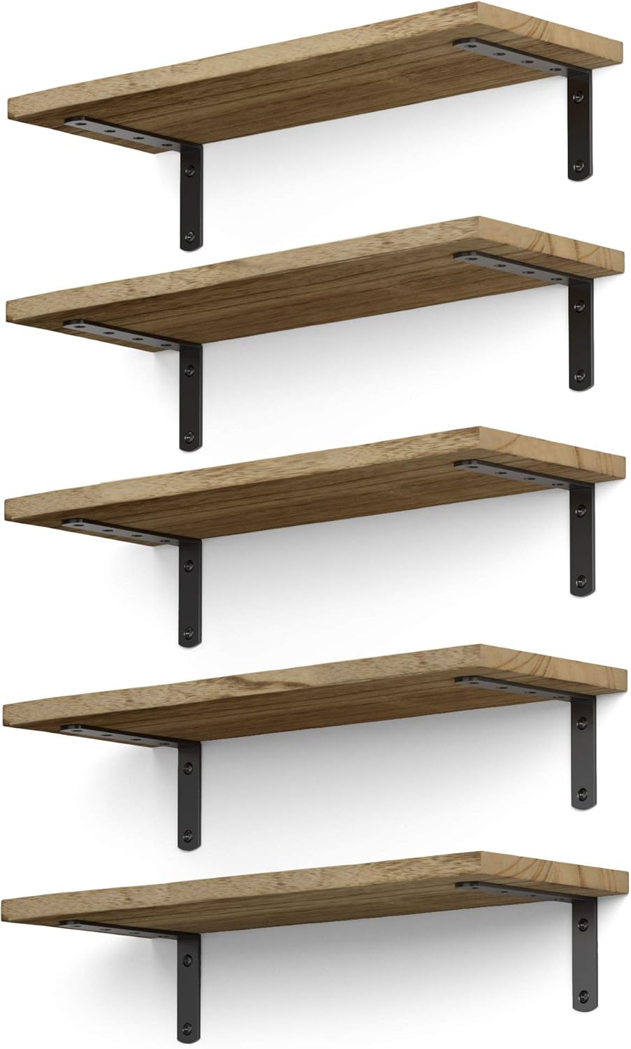 Wallniture Palma Floating Shelves for Wall, Rustic Wood Wall Shelves for Bedroom Storage, Natural Burned Small Bookshelf Set of 5