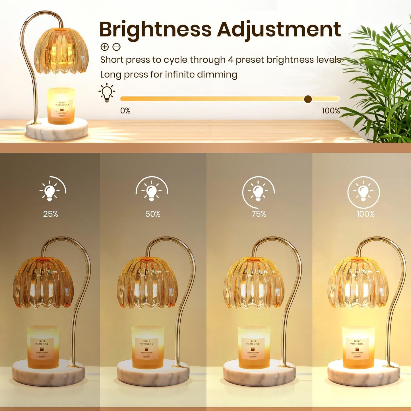 Candle Warmer Lamp with Timer, Electric Candle Warmer with 2 Bulbs for Scented Candles, Dimmable Wax Melt Warmer with Marble Base for Home Room Décor, Gifts for Women Mom
