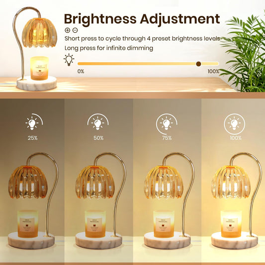 Candle Warmer Lamp with Timer, Electric Candle Warmer with 2 Bulbs for Scented Candles, Dimmable Wax Melt Warmer with Marble Base for Home Room Décor, Gifts for Women Mom