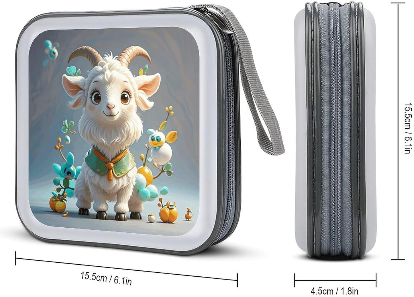 Cute Goat CD Case Portable Zipper CD Case 40 Capacity Hard Plastic DVD Cases Holder Large Storage Disc Wallet Bag for Car Home Travel DVD Collection Bag