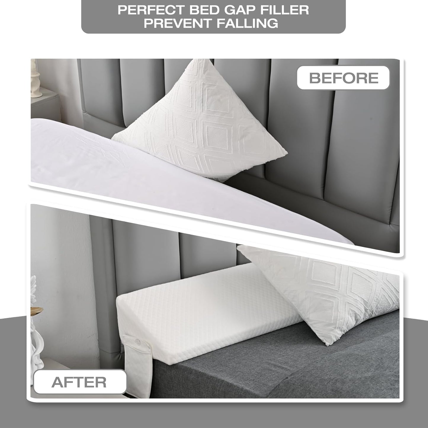 White Full Bed Wedge Pillow for Headboard Gap/Bed Gap Filler/Mattress