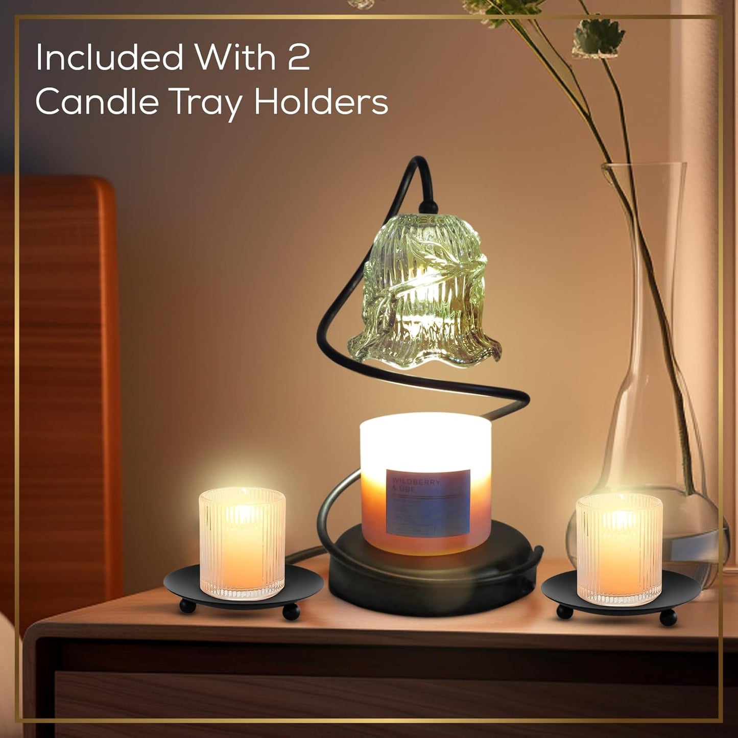 Candle Warmer Lamp with Wireless Remote, Timer & Dimmer, Electric Candle Warmer for Jar Candles with 2 Candle Trays, Top Heat Decorative Home Decor, Birthday Gifts for Women Mom, House Gift
