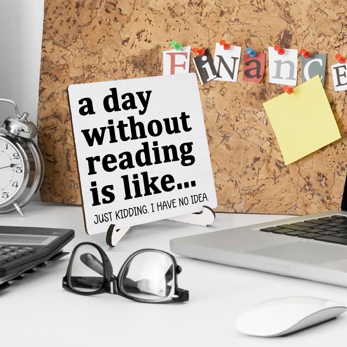 Funny Reading Wooden Sign Desk Decor, Book Lover Reader Bookworm Gifts Wood Plaque Sign With Stand for Reading Nook Corner Room Library Home Desk Table Shelf Decoration, 5x5 Inch