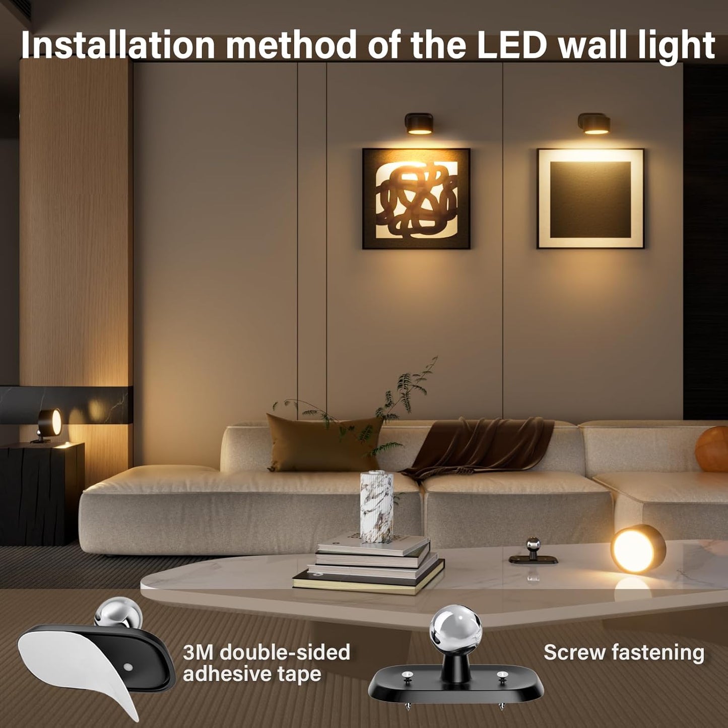 Rechargeable Wall Lights, Battery Operated Wall Light, 3 Color&10 Dimmable LED Wall Mounted Sconce Light Set of 2, Magnetic 360° Rotation Wireless Wall Lamps with Remote for Bedroom, Reading, Picture