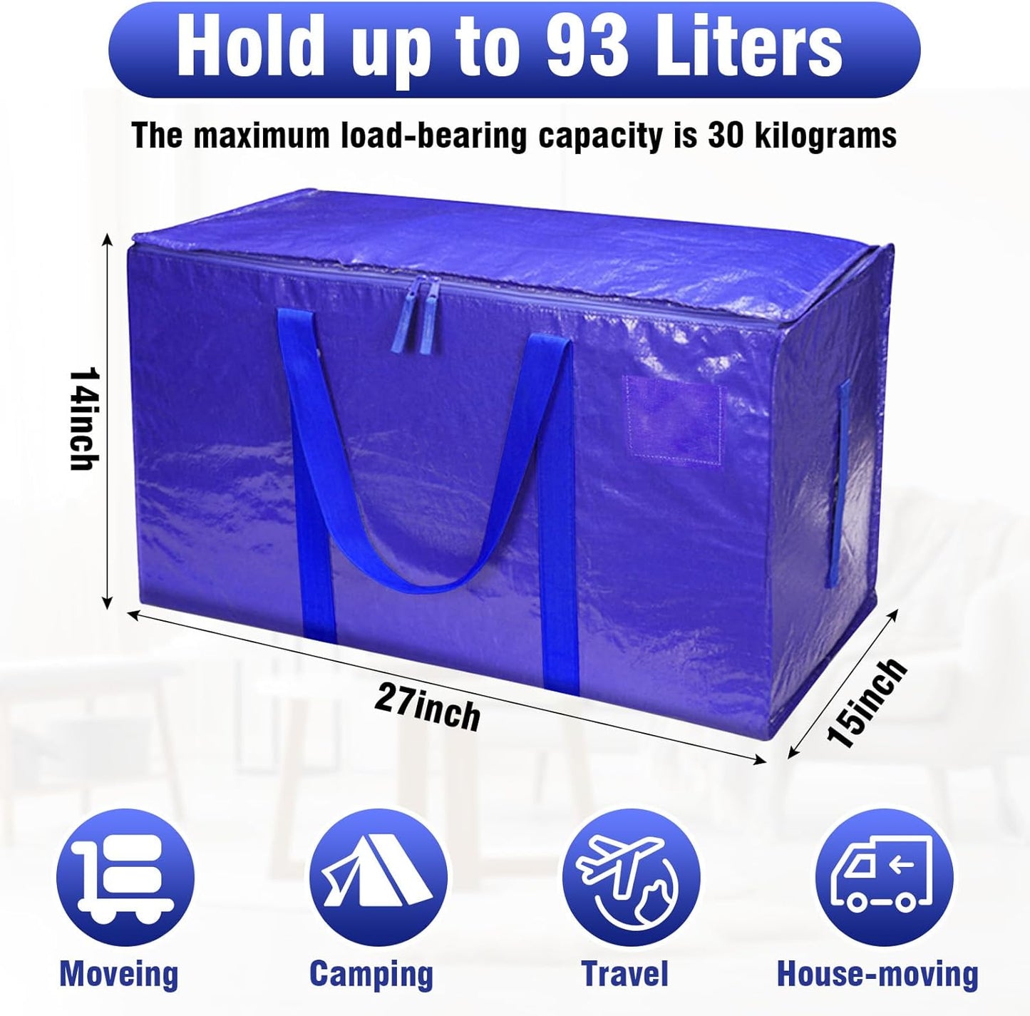 Large Moving Bags with Zippers and Handles, Heavy Duty Storage Bags(6 pcs)