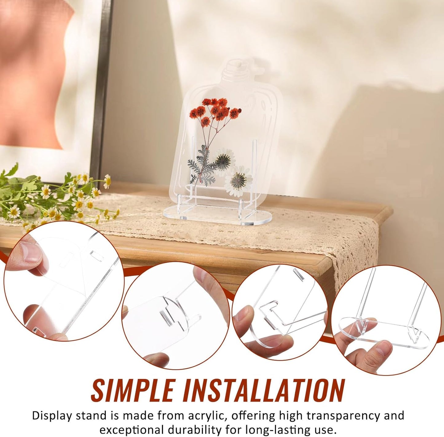 Cabilock Small Picture Display Stand, Clear Plate Holder Stand, Acrylic Easels Display Rack For for Weddings, Birthdays, Home Decoration, Tables Collections