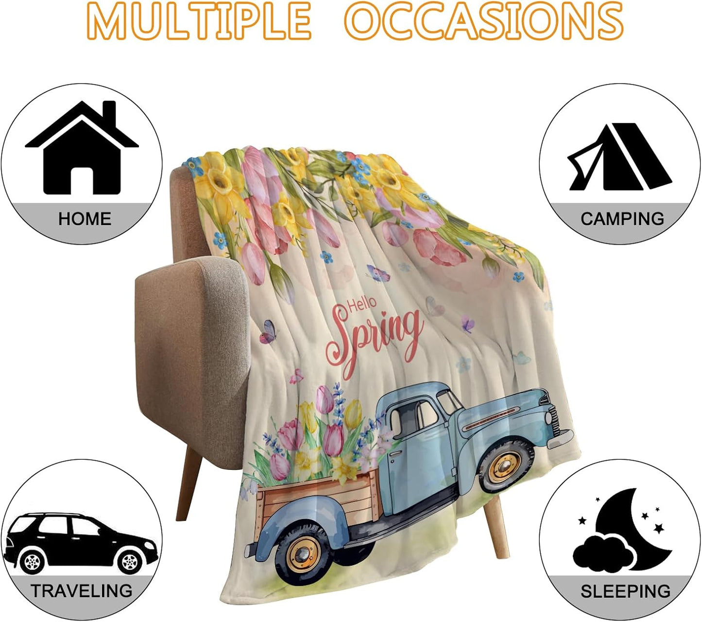 YeeJu Spring Throw Blanket 50x60 Farmhouse Spring Theme Floral Tulip Blanket Throw Blanket for Couch Sofa Bed Soft Cozy Fuzzy Plush Fleece Blankets Decorative Blanket 50 by 60