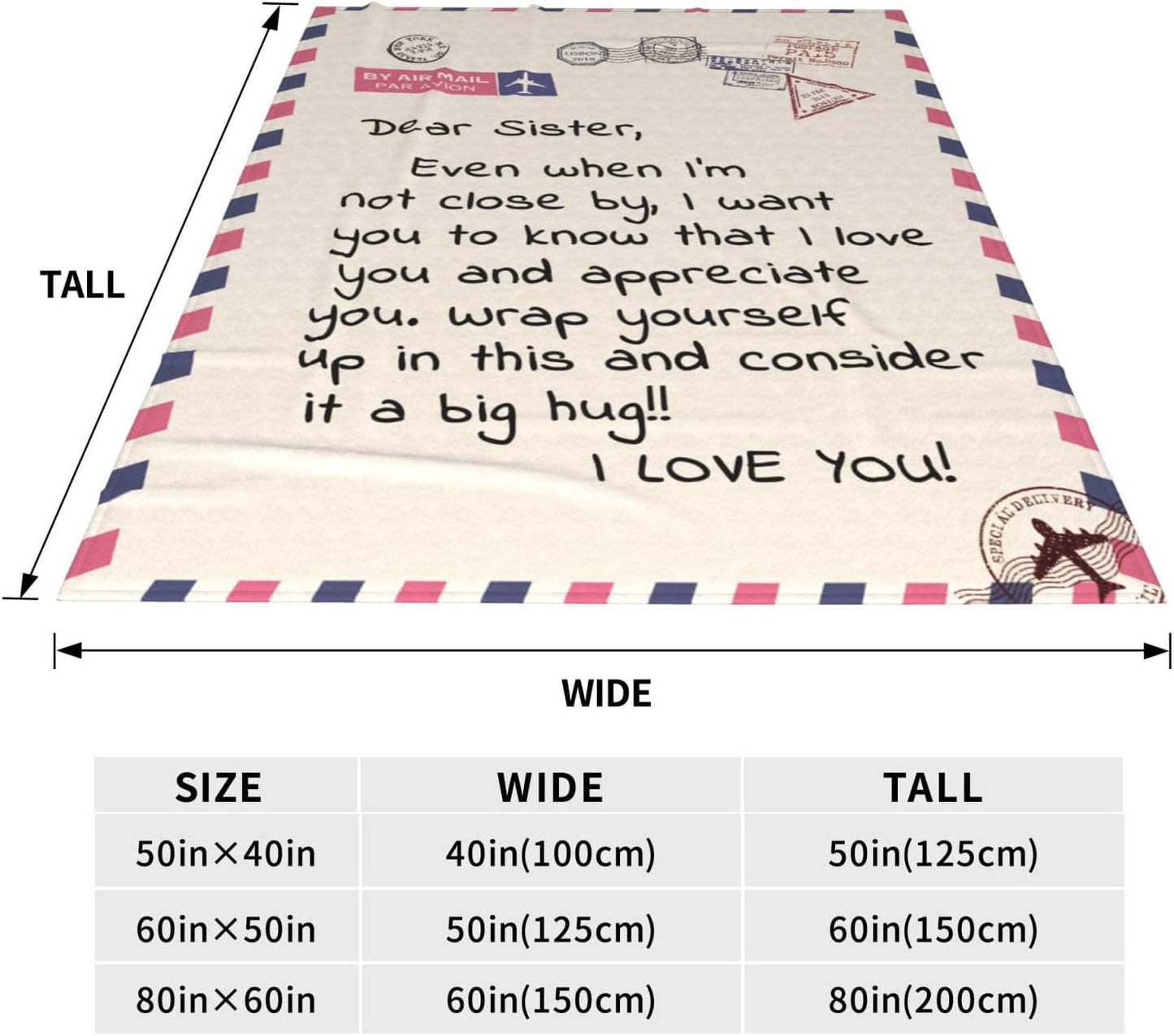 Flannel Blanket Gift for Sister, Personalised Letter Blanket Gifts for Sisters Birthday Christmas Mothers Day, I Love You Cozy Throw Blanket Present 60" x 50"