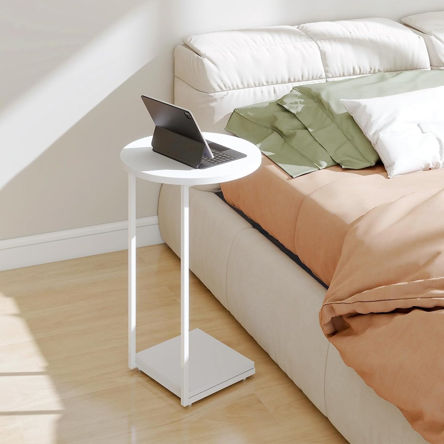 HDANI C Table End Table,Couch Table That Slide Under,Sofa Side Table in Living Room,White
