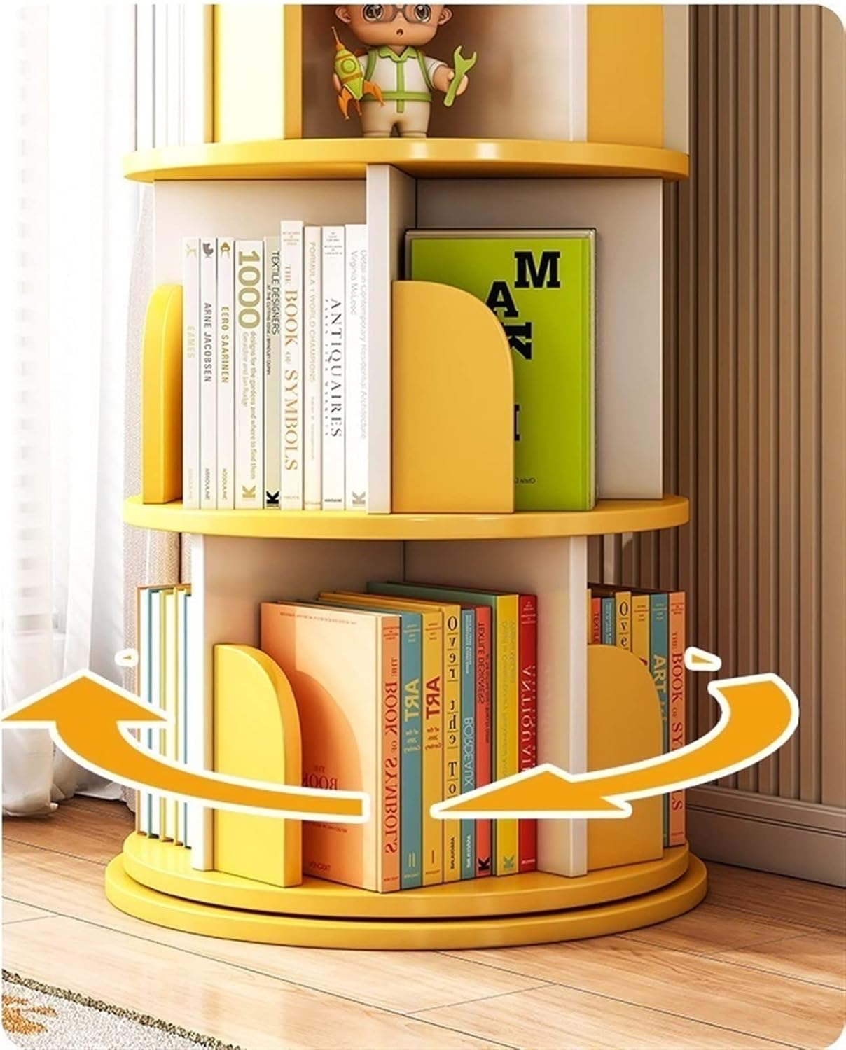 Rotating Bookshelf, Simple Student Storage Shelf Picture Book Shelf for Living Room Bedroom Simple Bookcase MINGPING (Color : Blue 46x46x126cm) (Oak Color 46x46x157cm)