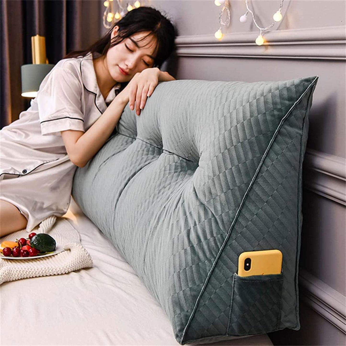 Reading Large Pillows Backrest Bed Back Cushion Wedge Lumbar Support Rest Pillow,Headboard Pillow Bed Backrest(Size:200x20x50cm(79x8x20inch),Color:Green)