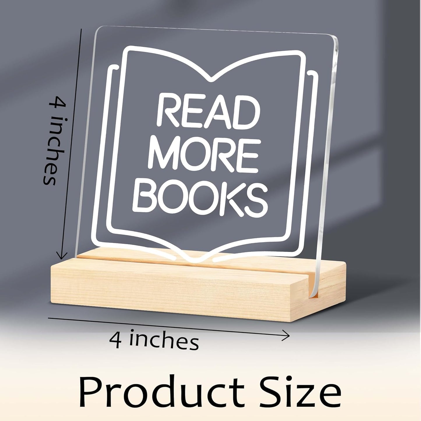 Read More Books - Reading Sign 4"x4" with Wooden Stand - Decor for Classroom, Library, Reading Room, Book Shelf, etc. - Gifts for Back-to-School Season, Christmas, etc.(006)
