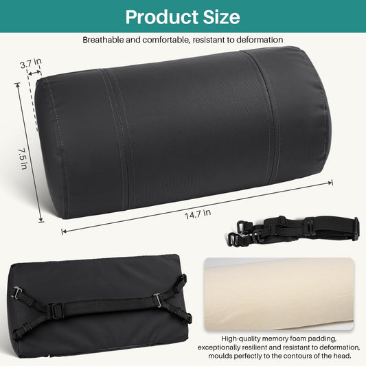 Neck Pillow for Recliner, Non-Slip Recliner Headrest Pillow with Adjustable Strap, Leather Neck Support Chair Headrest Cushion for Office, Couch, Car, Travel, Airplane, Pain Relief(Dark Gray)