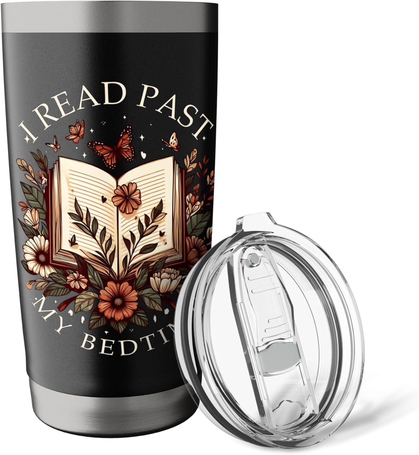 Book Lover Reading Bookish Floral I Read Past My Bedtime Stainless Steel Insulated Tumbler