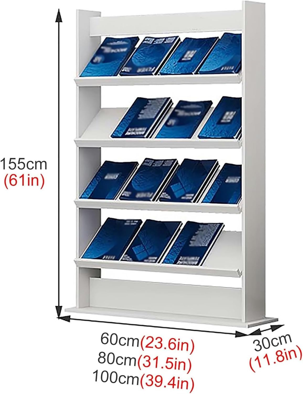 Commercial Free Standing Brochure Display Stand Magazine Holder, Wooden 4 Layer Tall Documents Storage Rack Bookshelf Leaflet Catalogs Racks (Color : Black, Size : L 60cm/23.6in)-1PC-