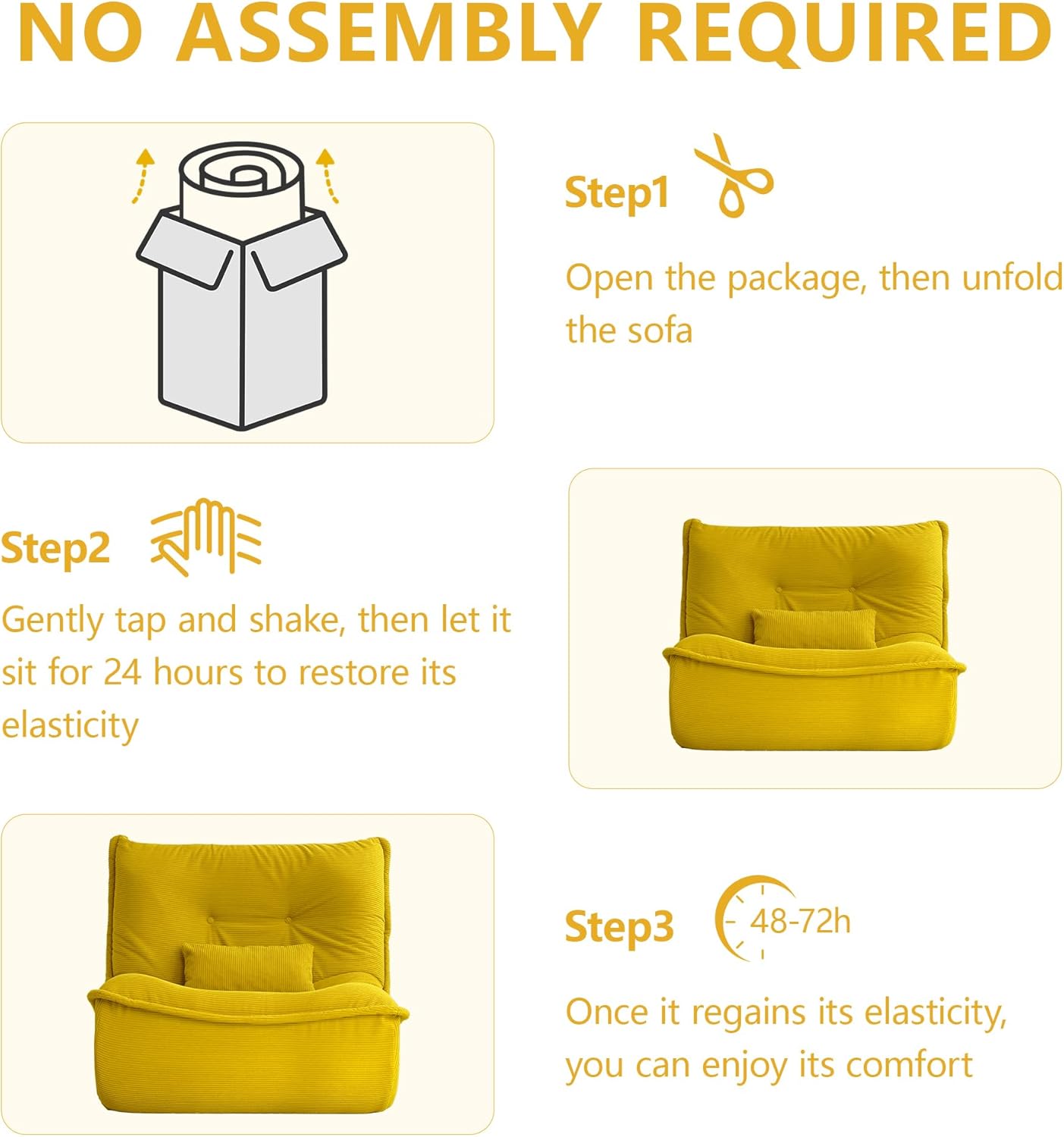 Bean Bag Chair for Adults, Single Lounge Chair with Lumbar Pillow, Comfy Floor Sofa with High-Resilience Foam, Lazy Accent Chair for Living Room, Bedroom, Apartment, Or Reading Corner, Yellow