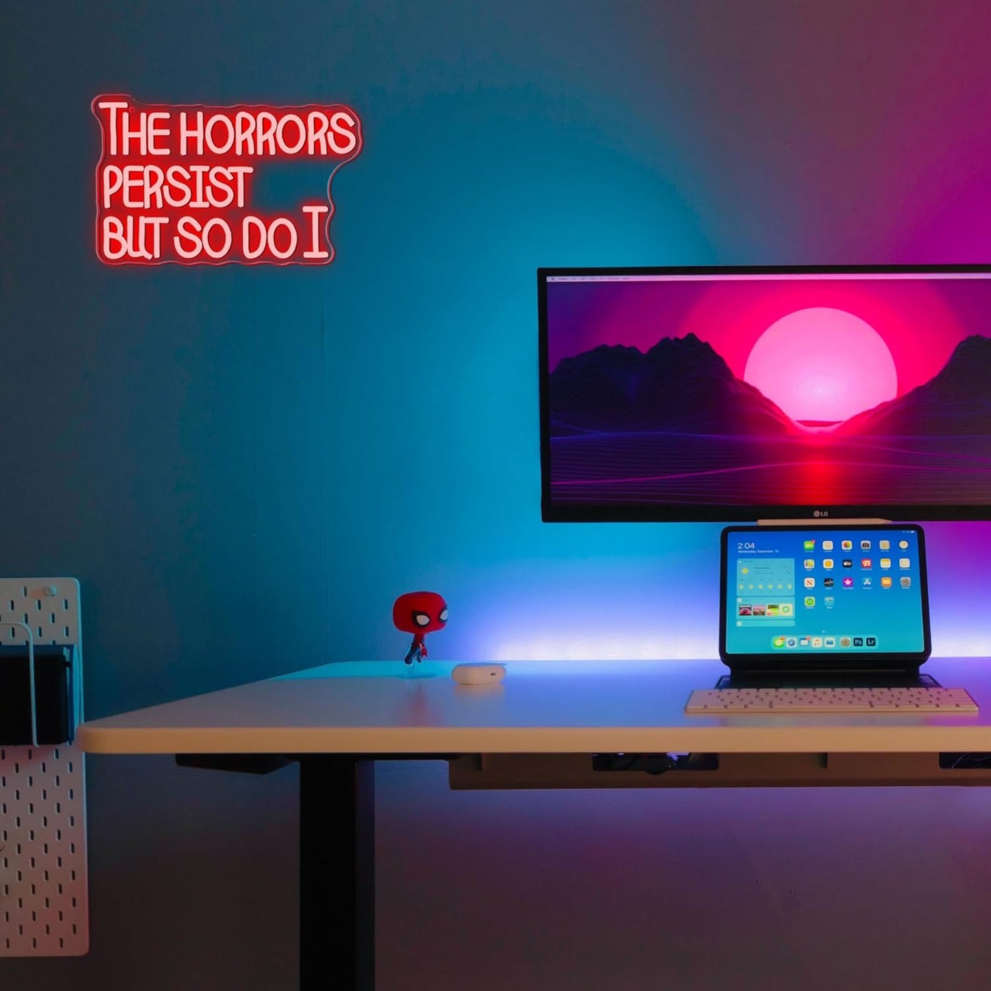 Mutank The Horrors Persist But So Do I Neon Sign, USB Powered Dimmable LED Inspirational Wall Decor Art, for Room Office Studio Bedroom Living Room Wall Decor, Inspirational Neon Light(15.7 * 9.8 In)