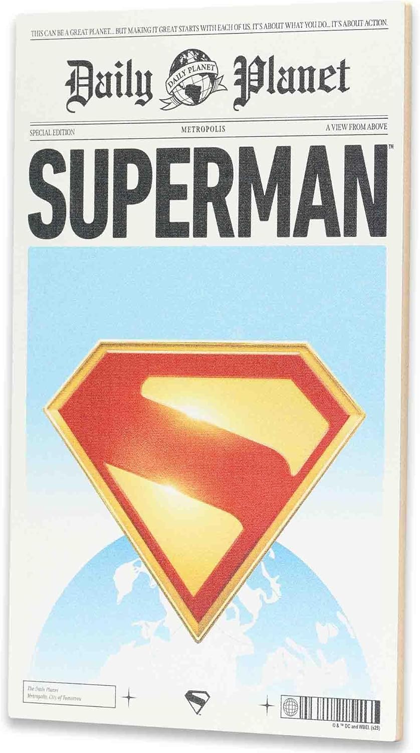 Open Road Brands DC Comics Superman Daily Planet Wood Wall Decor - Classic Superman Newspaper Wall Art for Home or Office