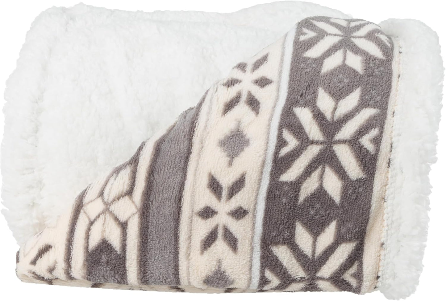 Reversible Fleece Blanket - 50-Inch x 60-Inch Machine-Washable Sherpa Throw with Snowflakes - Cozy Blanket for Couch, Chair, or Bed by Lavish Home