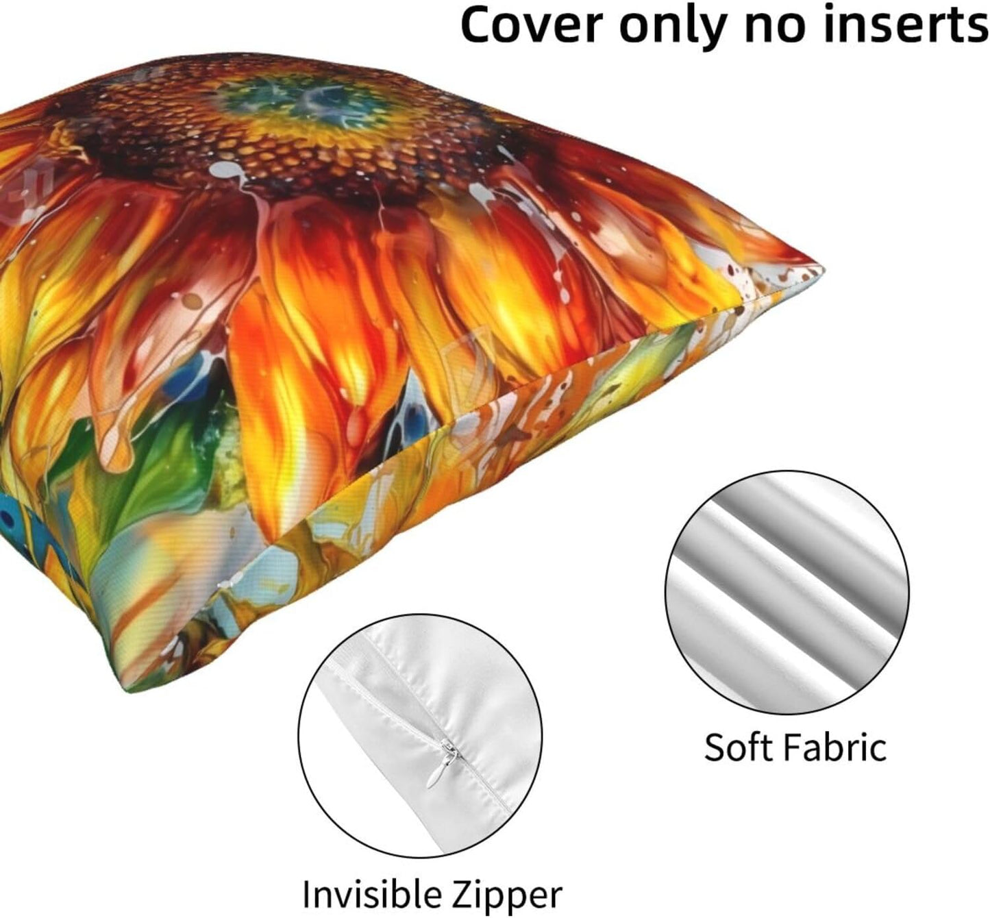 All-Season Square Pillow Covers 18"X18", Sunflower, Decorative Throw Pillow Covers for Sofa Bed Couch, Hidden Zipper Cushion Cover, Square Lumbar & Accent Pillowcases for Home Decor