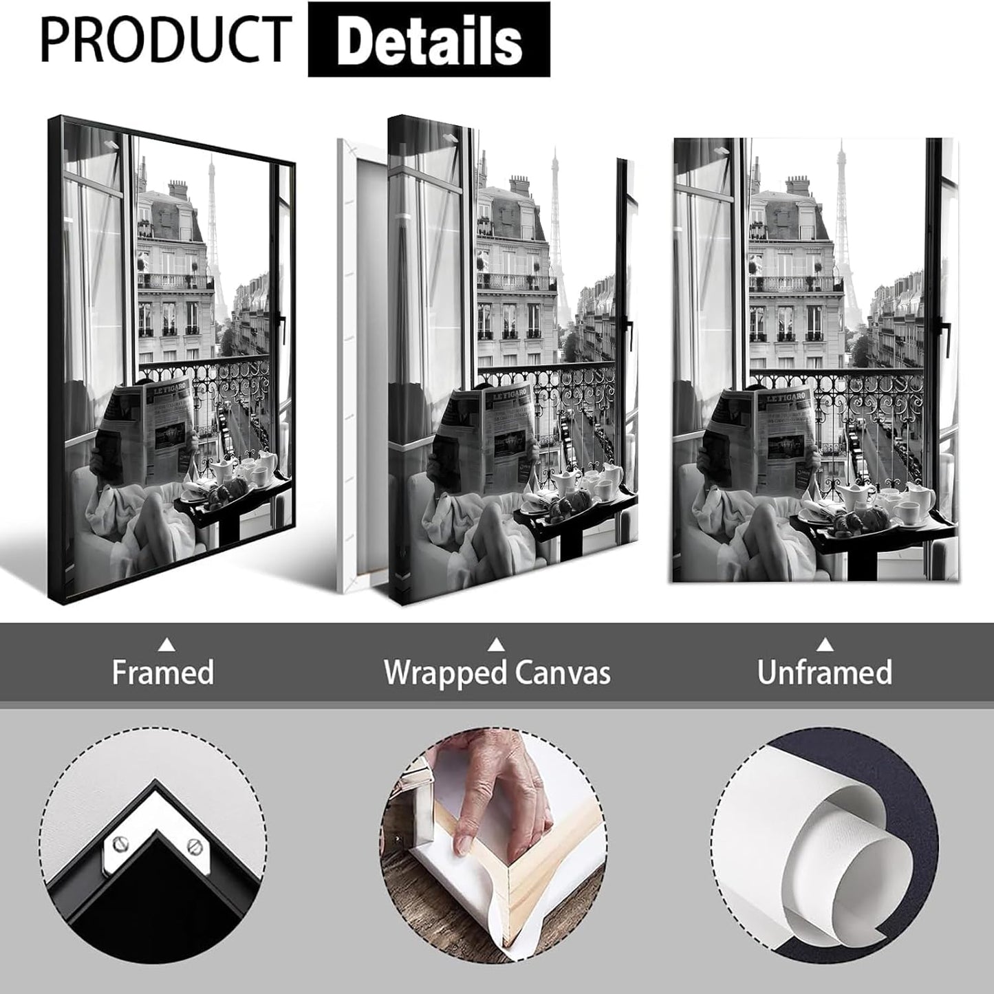 Trendy Girl Reading Newspaper Canvas Posters Eiffel Tower View Wall Art Black And White Feminist Prints Painting For Living Room Bedroom Dorm Wall Decor 8x12in Unframed
